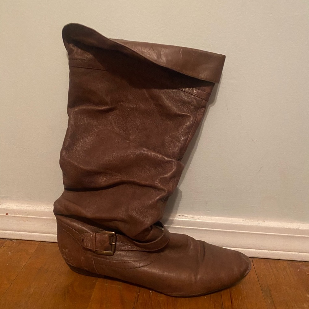 Brown leather boots